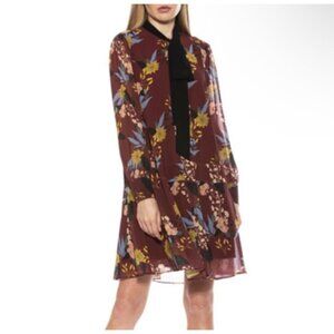 Alexia Admor Kevyn Dress Large Drop Waist Shift Etched Floral Tie Neck *FLAWS*